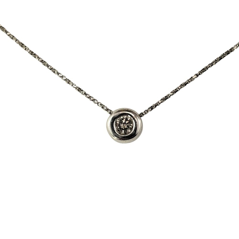 14K White Gold Bezel-Set Diamond Solitaire Pendant Necklace #23486